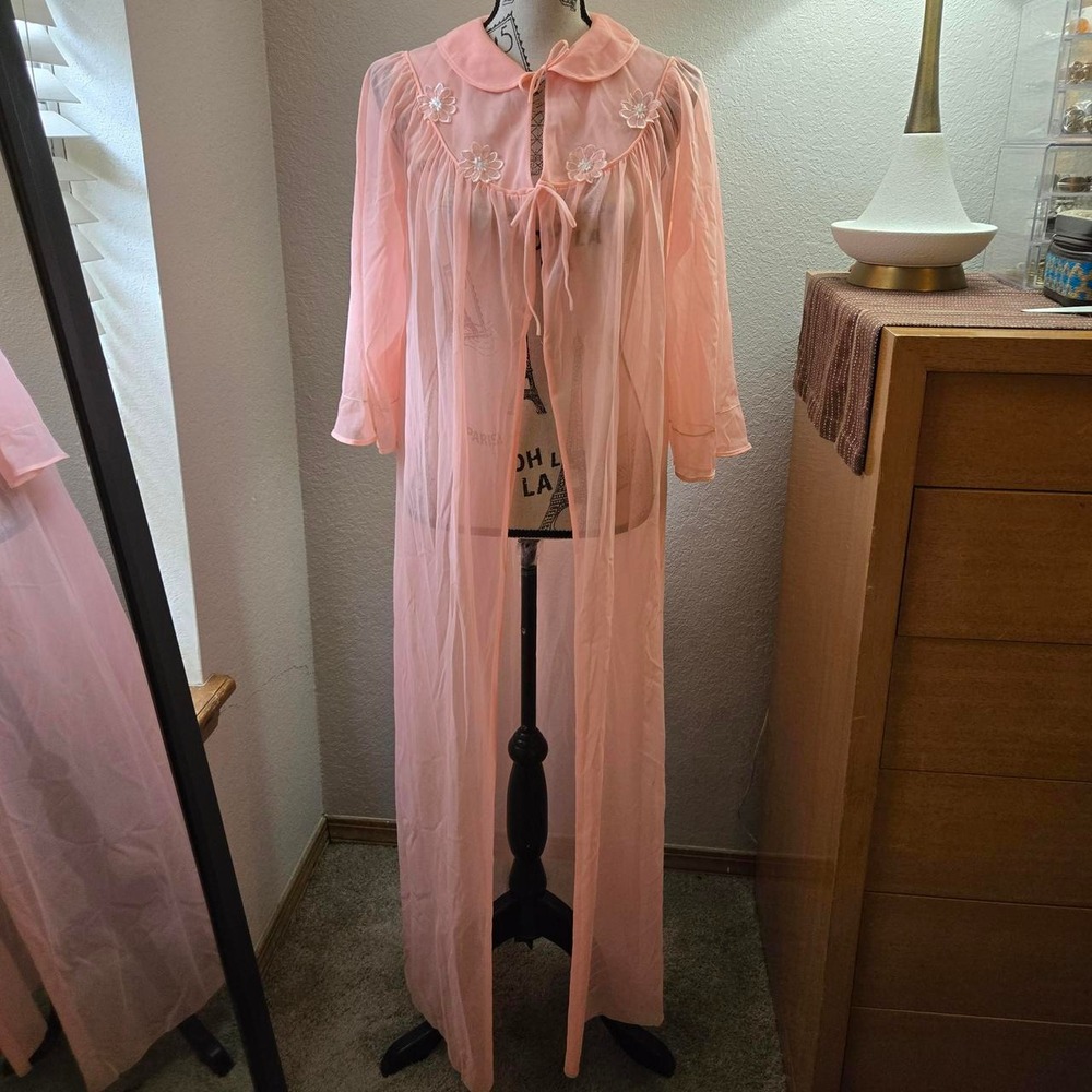 Vintage Peach Sheer Dressing Gown